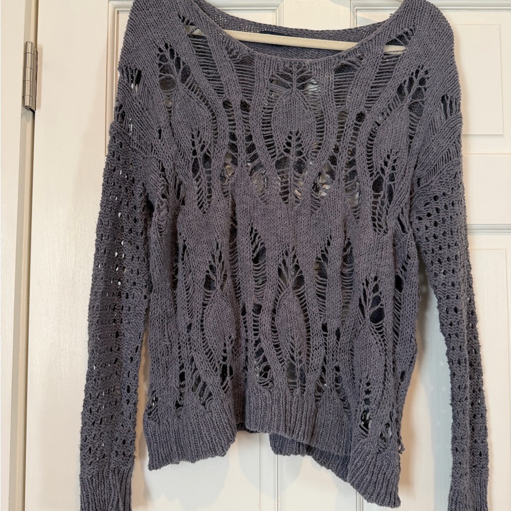 American Eagle Outfitters Charcoal Open-Knit Sweater